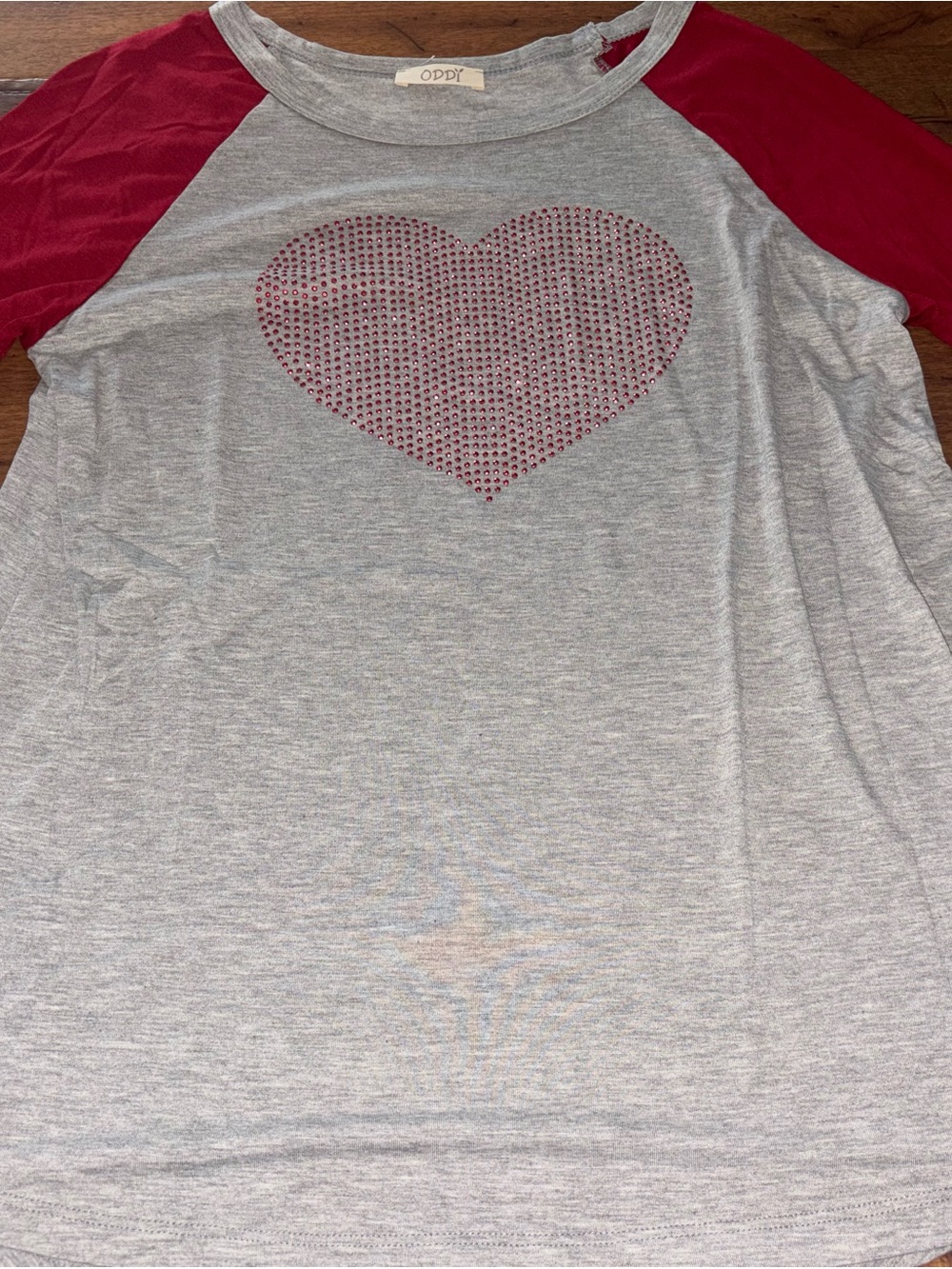 Oddi Rhinestone Heart Raglan Baseball Sleeve Top - Medium